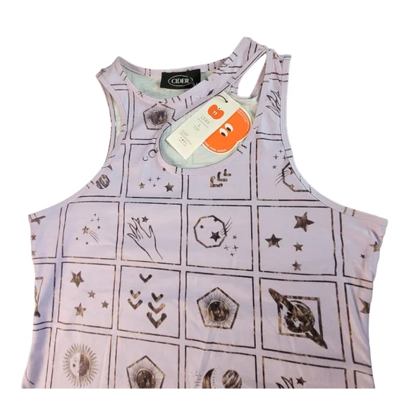 NWT Cider Halloween Graphic Cutout Sleeveless Maxi Dress Purple Side Slit Large - Picture 7 of 16